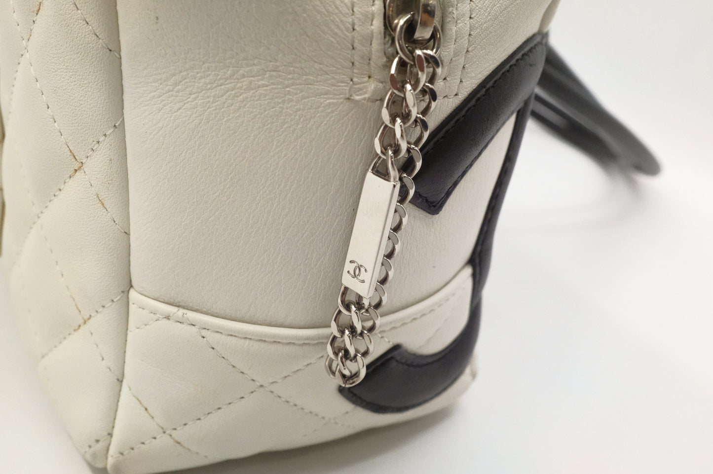 Chanel Cambon Bowling Bag in White Matelassé Leather