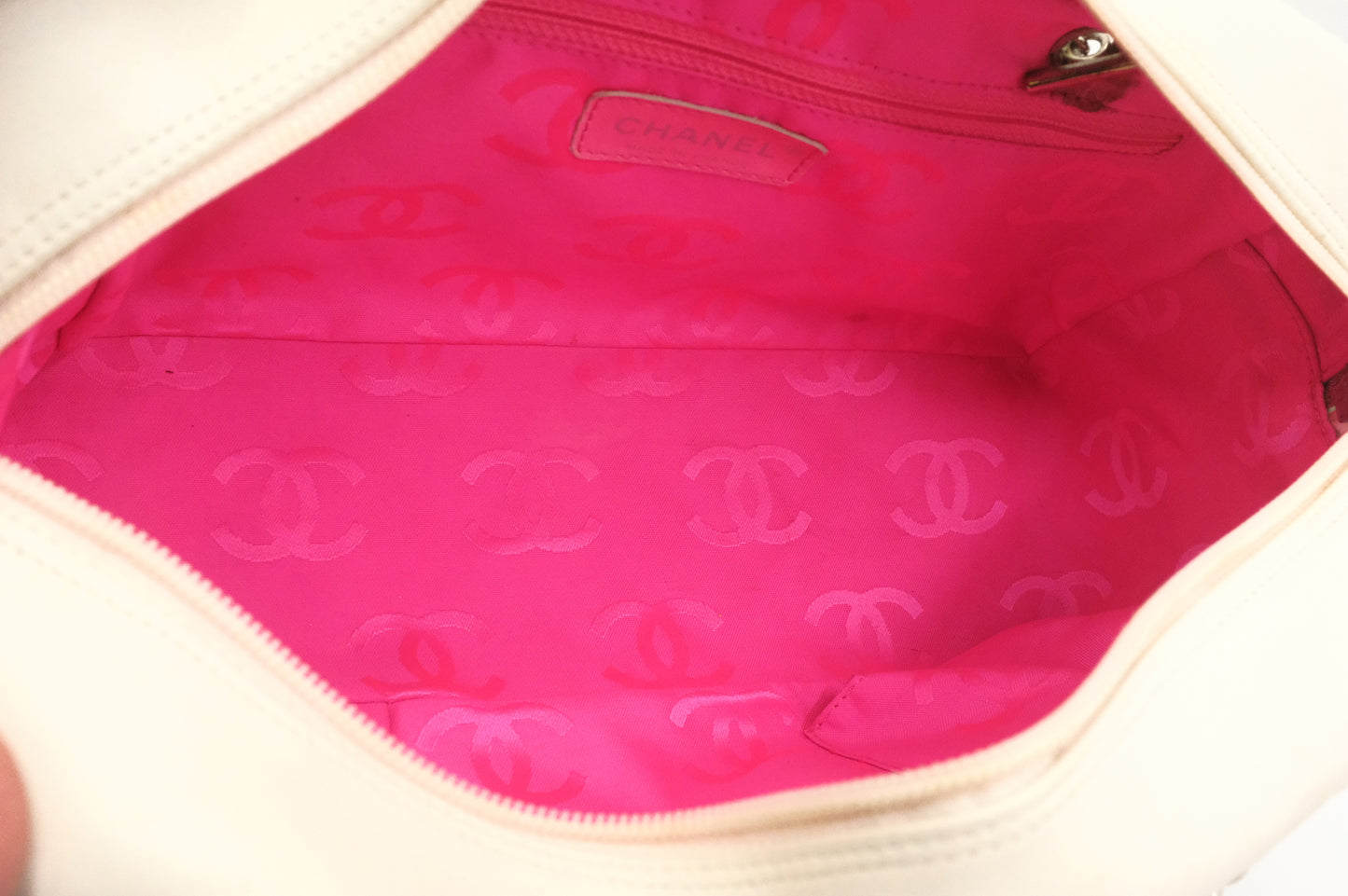 Chanel Cambon Bowling Bag in White Matelassé Leather