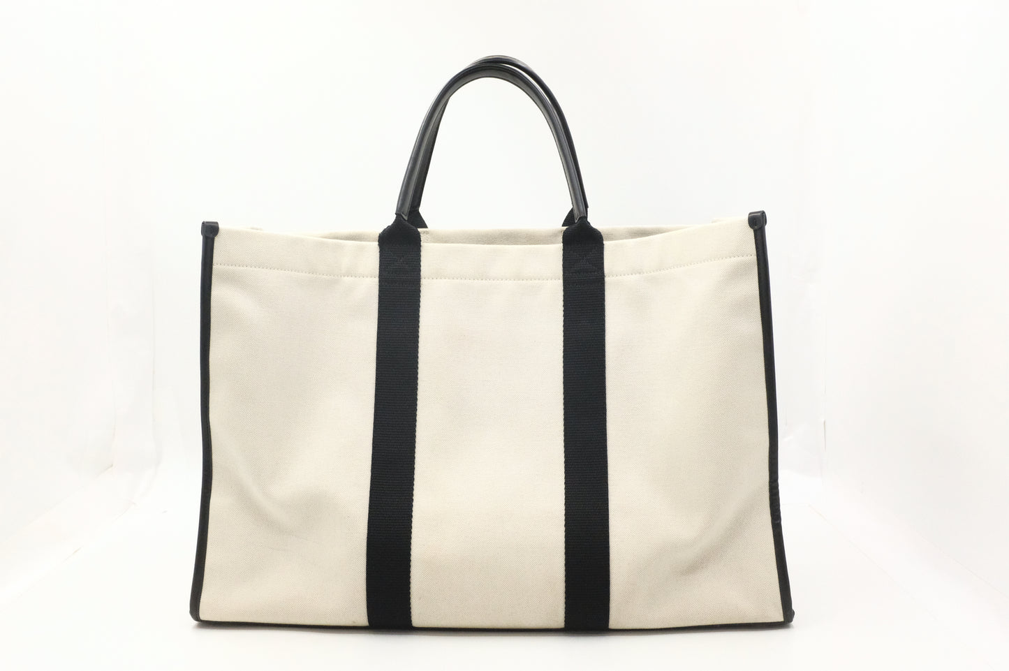 Balenciaga Neo Navy Large Tote in Off-White Canvas and Black Leather