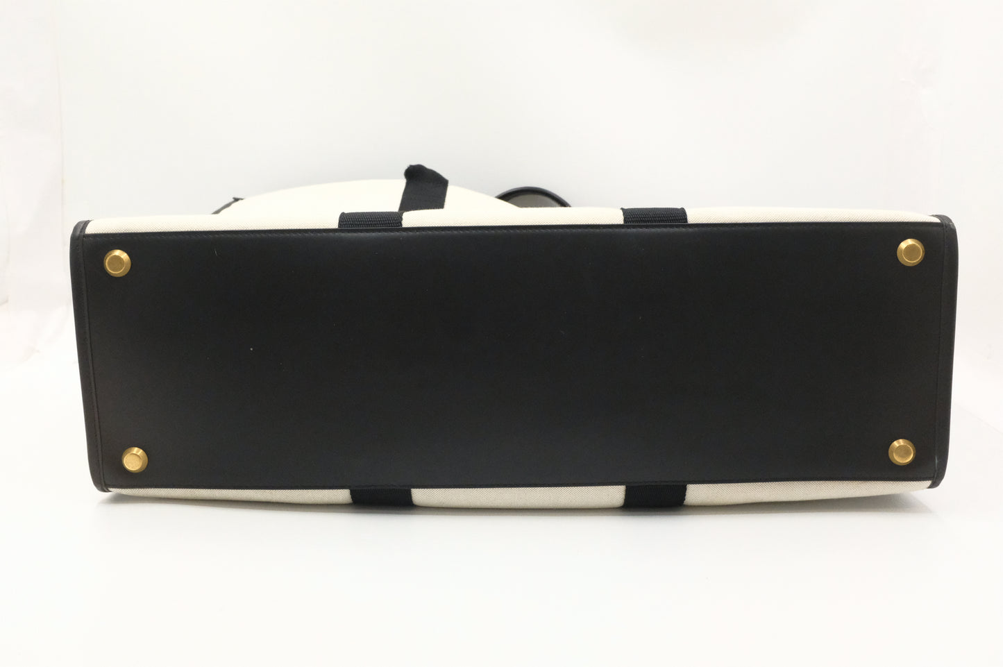 Balenciaga Neo Navy Large Tote in Off-White Canvas and Black Leather