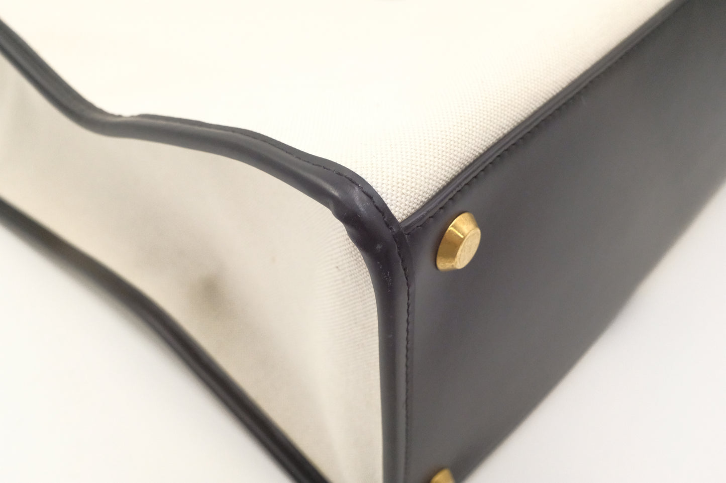 Balenciaga Neo Navy Large Tote in Off-White Canvas and Black Leather