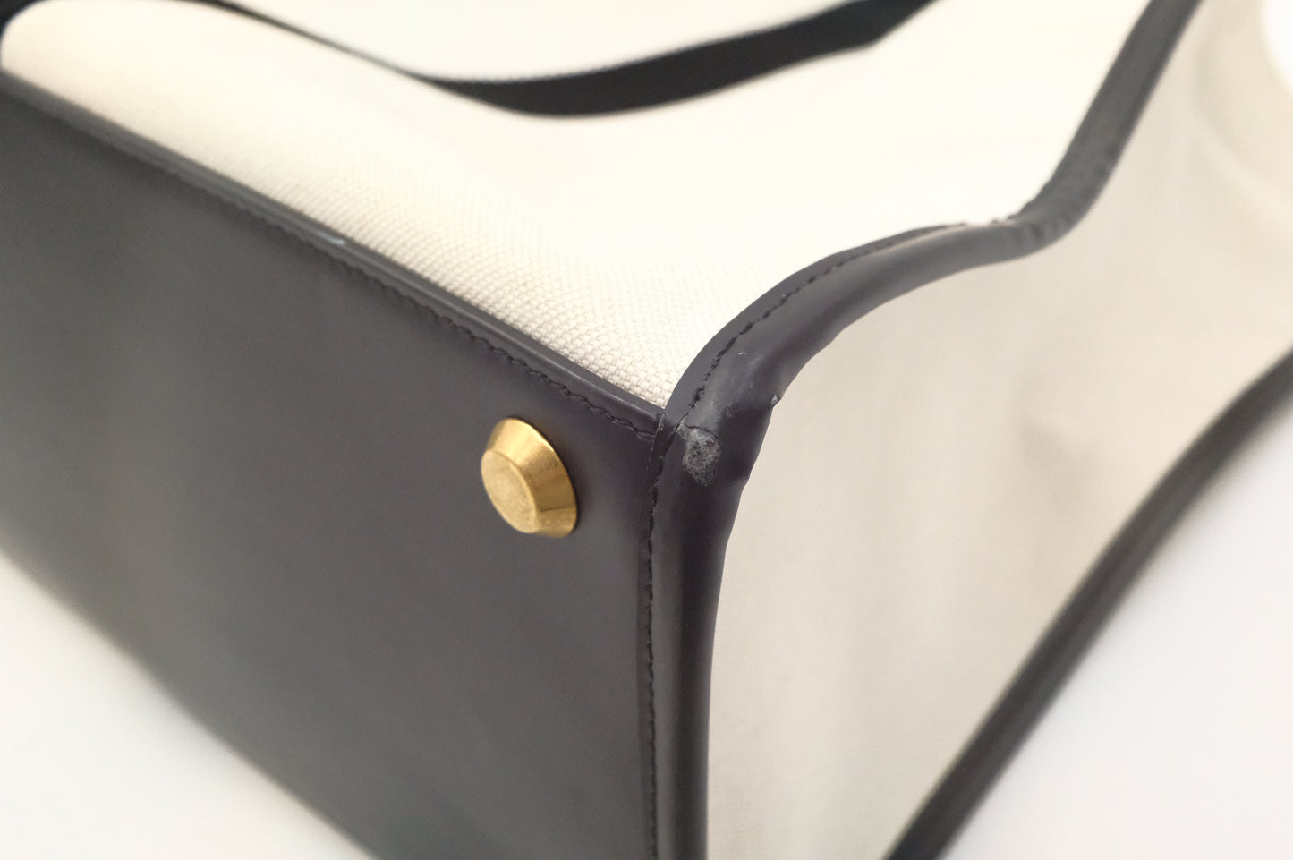 Balenciaga Neo Navy Large Tote in Off-White Canvas and Black Leather