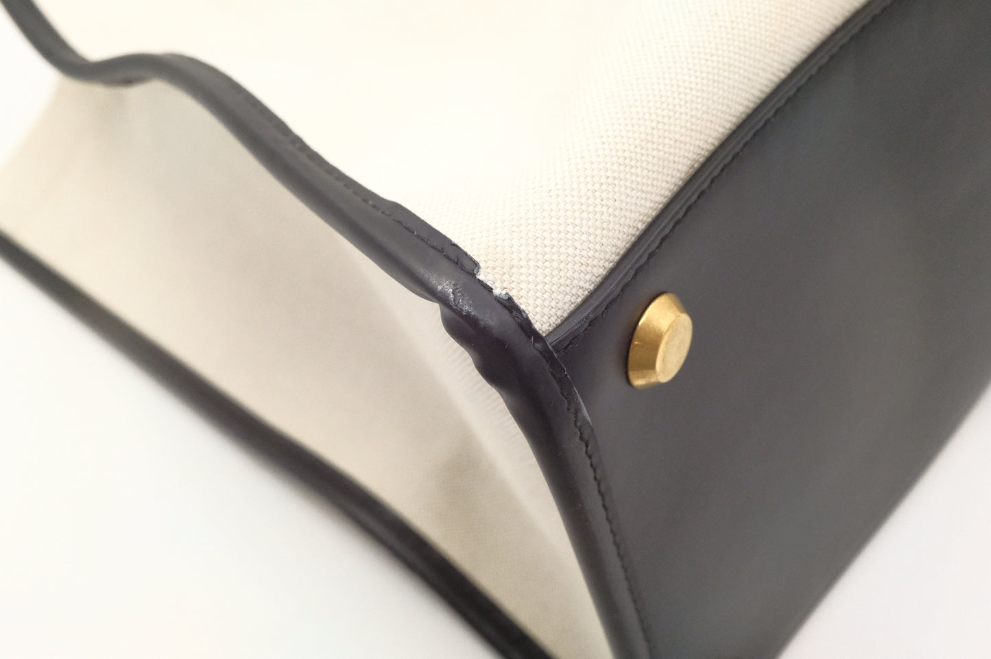 Balenciaga Neo Navy Large Tote in Off-White Canvas and Black Leather