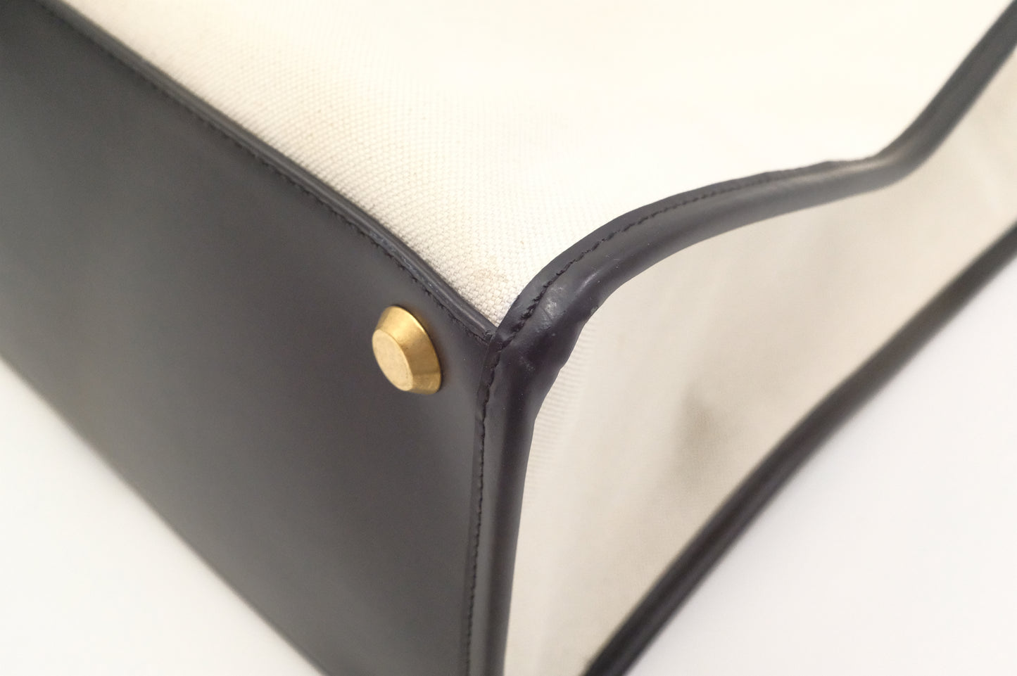 Balenciaga Neo Navy Large Tote in Off-White Canvas and Black Leather