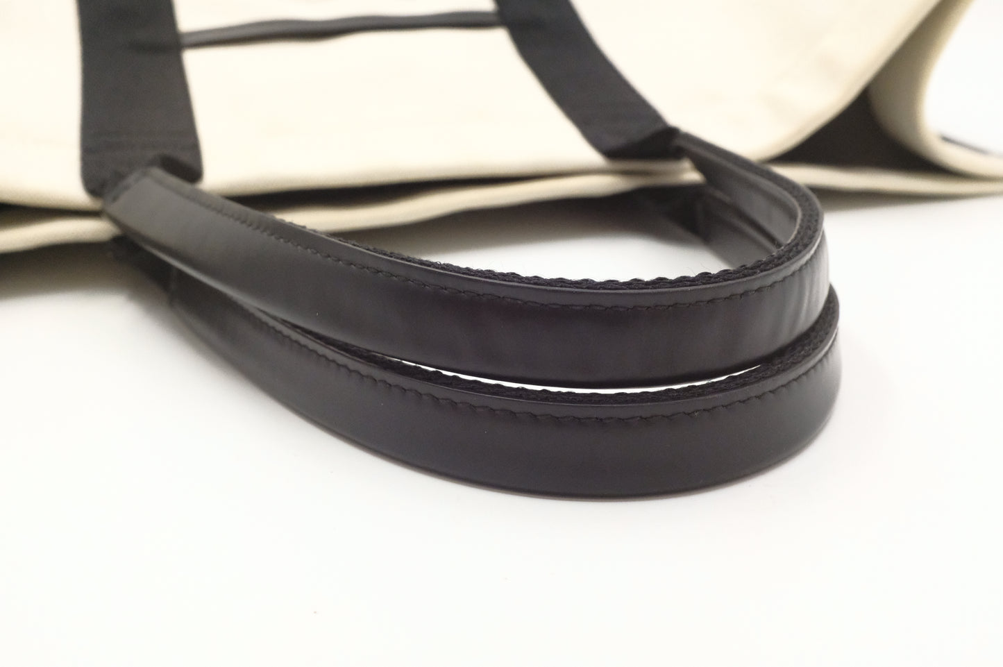 Balenciaga Neo Navy Large Tote in Off-White Canvas and Black Leather