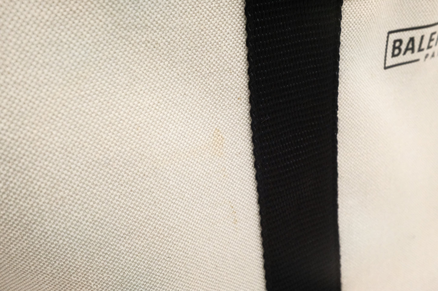 Balenciaga Neo Navy Large Tote in Off-White Canvas and Black Leather