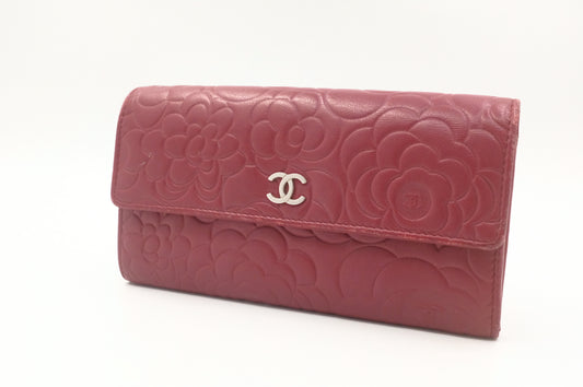 Chanel Camelia Long Wallet in Red Leather