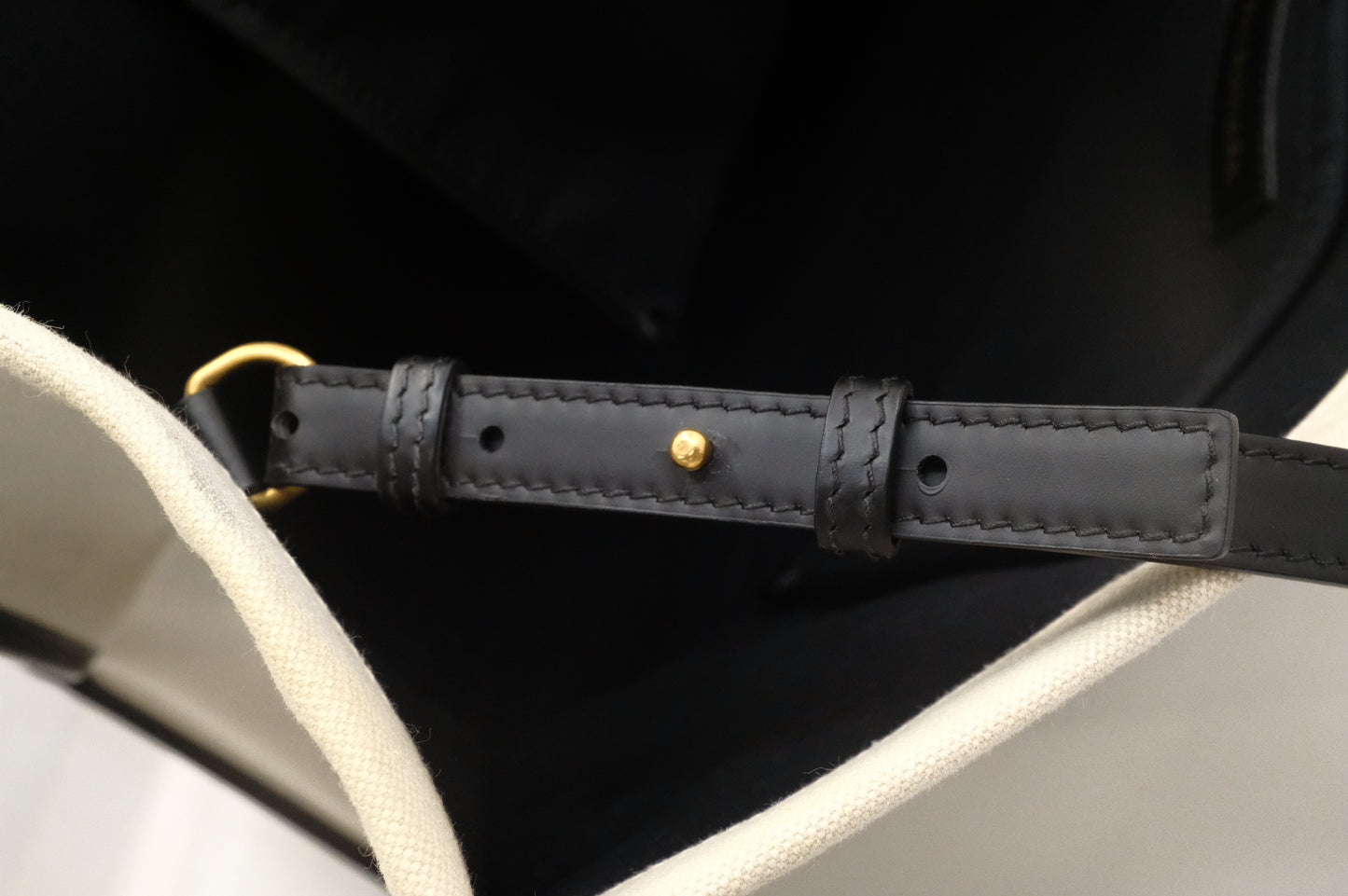 Balenciaga Neo Navy Large Tote in Off-White Canvas and Black Leather