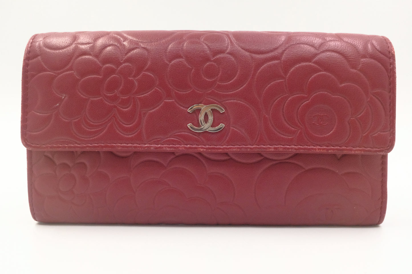Chanel Camelia Long Wallet in Red Leather