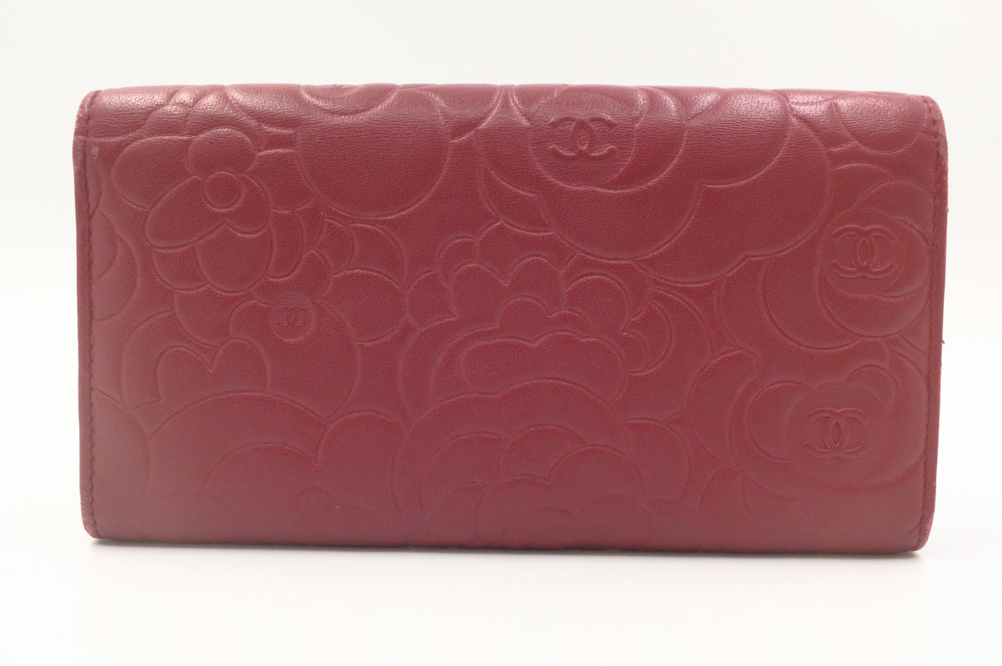 Chanel Camelia Long Wallet in Red Leather