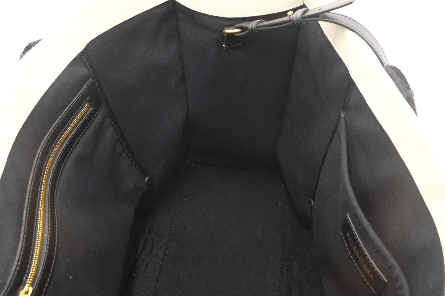 Balenciaga Neo Navy Large Tote in Off-White Canvas and Black Leather