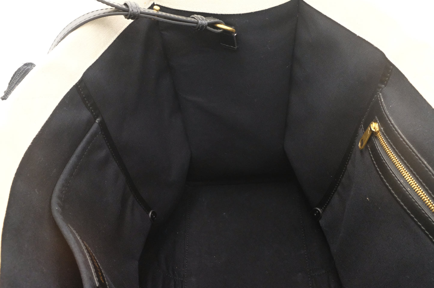 Balenciaga Neo Navy Large Tote in Off-White Canvas and Black Leather