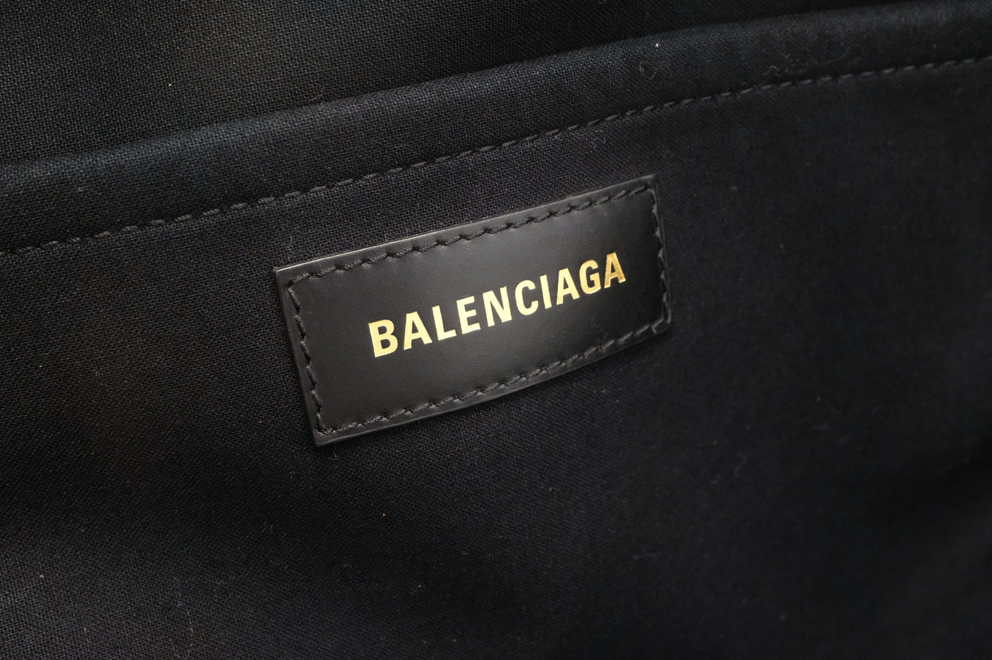 Balenciaga Neo Navy Large Tote in Off-White Canvas and Black Leather