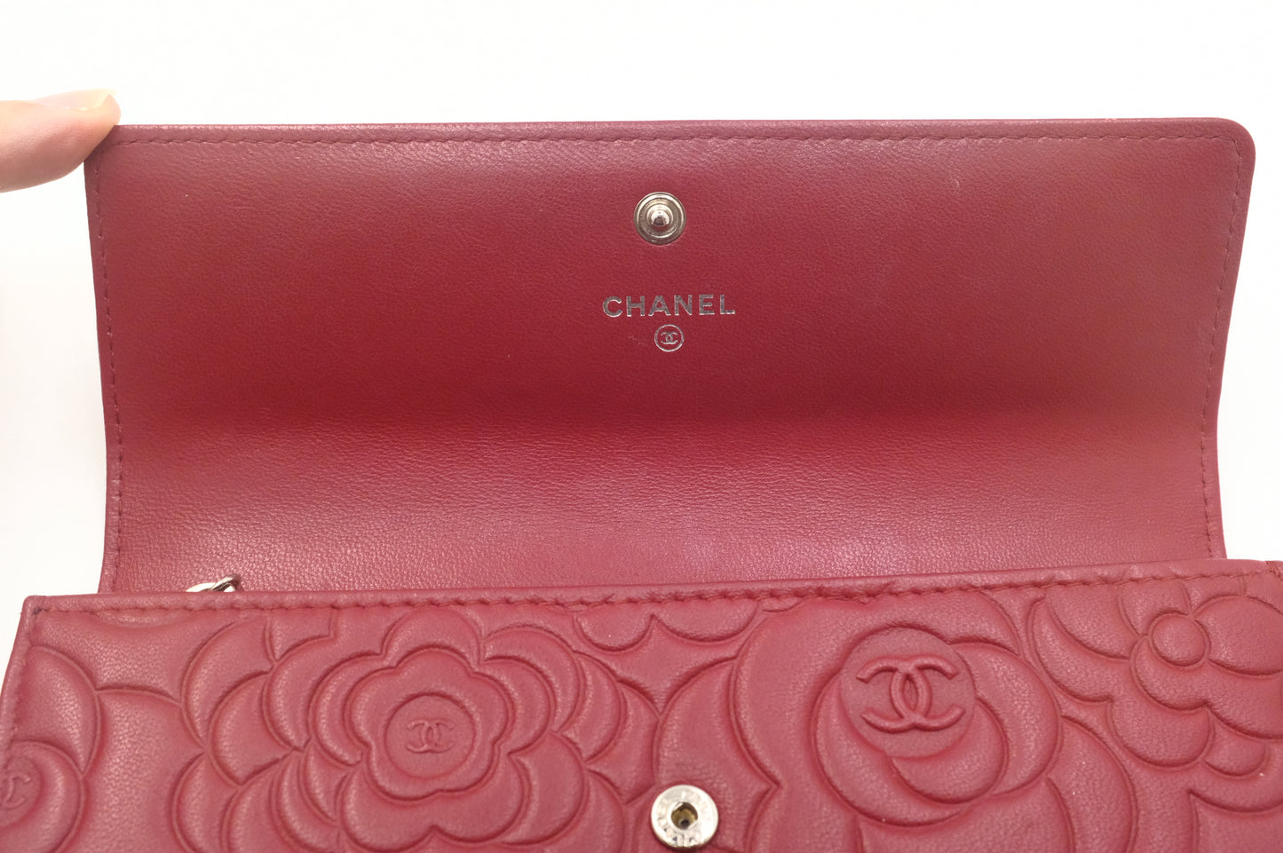 Chanel Camelia Long Wallet in Red Leather