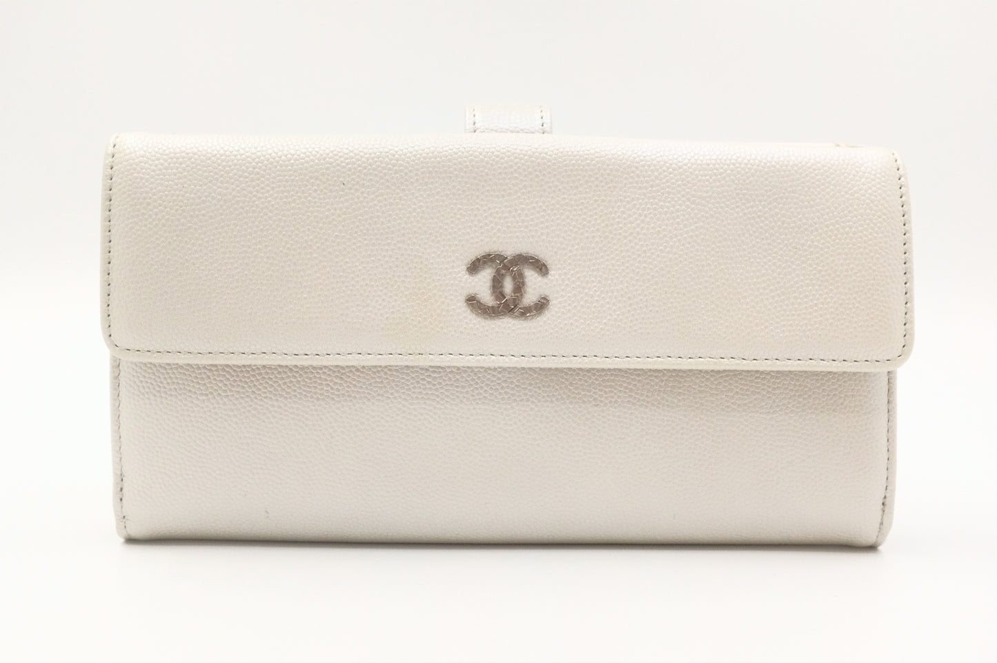 Chanel Long Wallet in Silver Caviar Leather