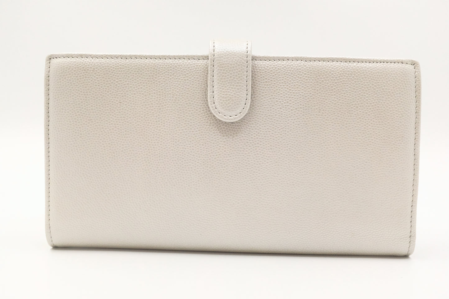Chanel Long Wallet in Silver Caviar Leather