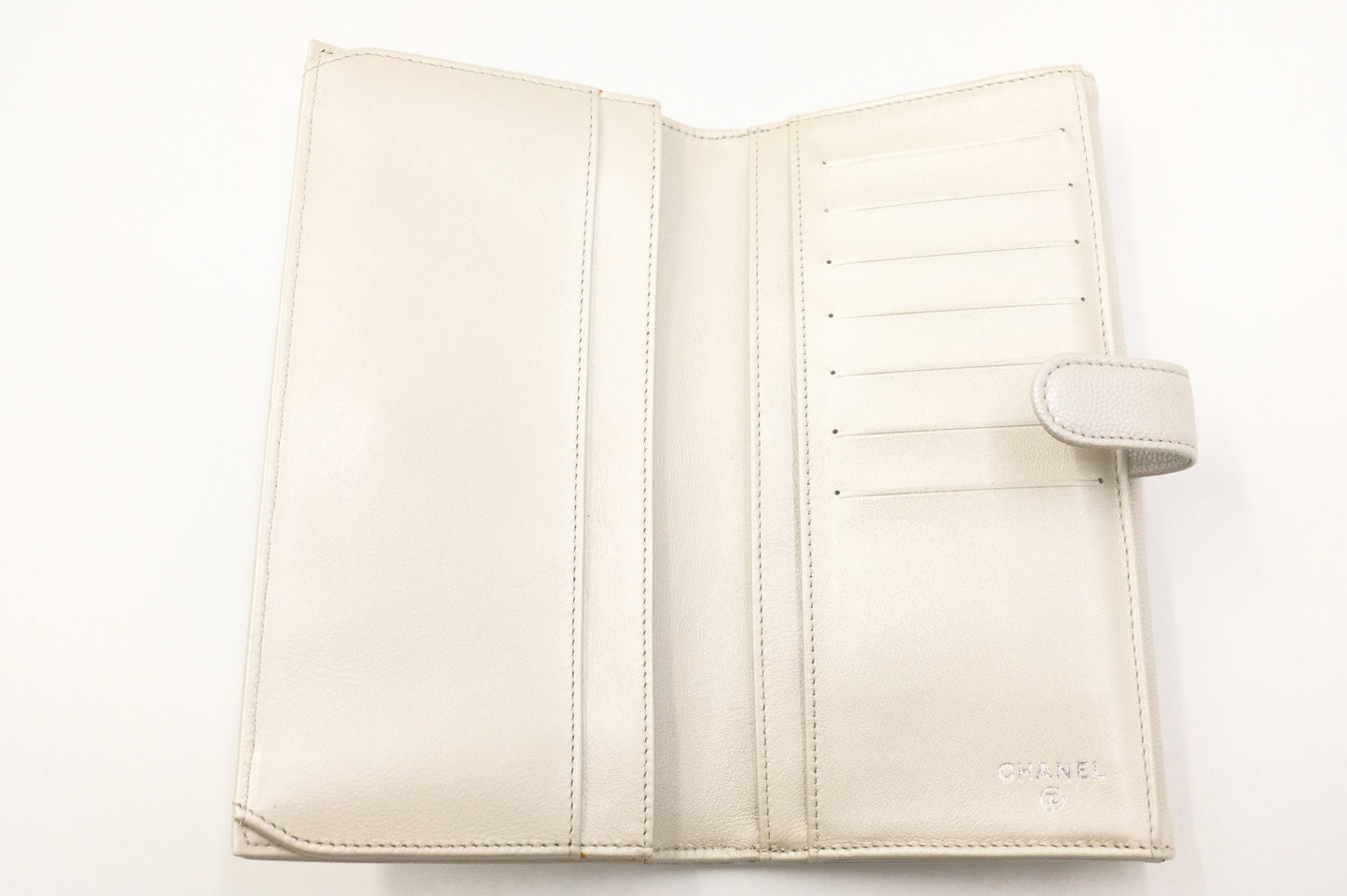 Chanel Long Wallet in Silver Caviar Leather