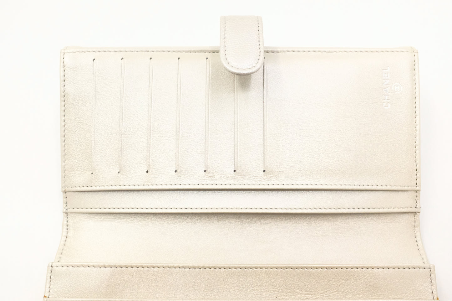 Chanel Long Wallet in Silver Caviar Leather