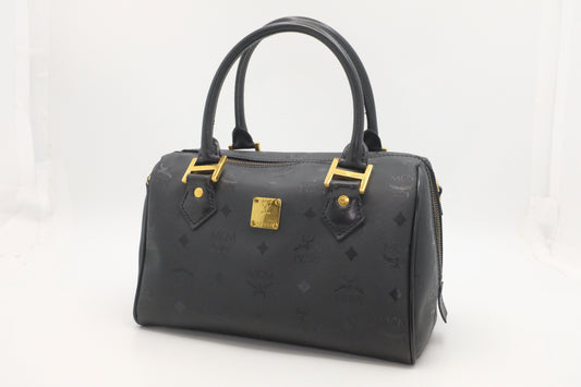 MCM Boston Bag in Black Coated Canvas