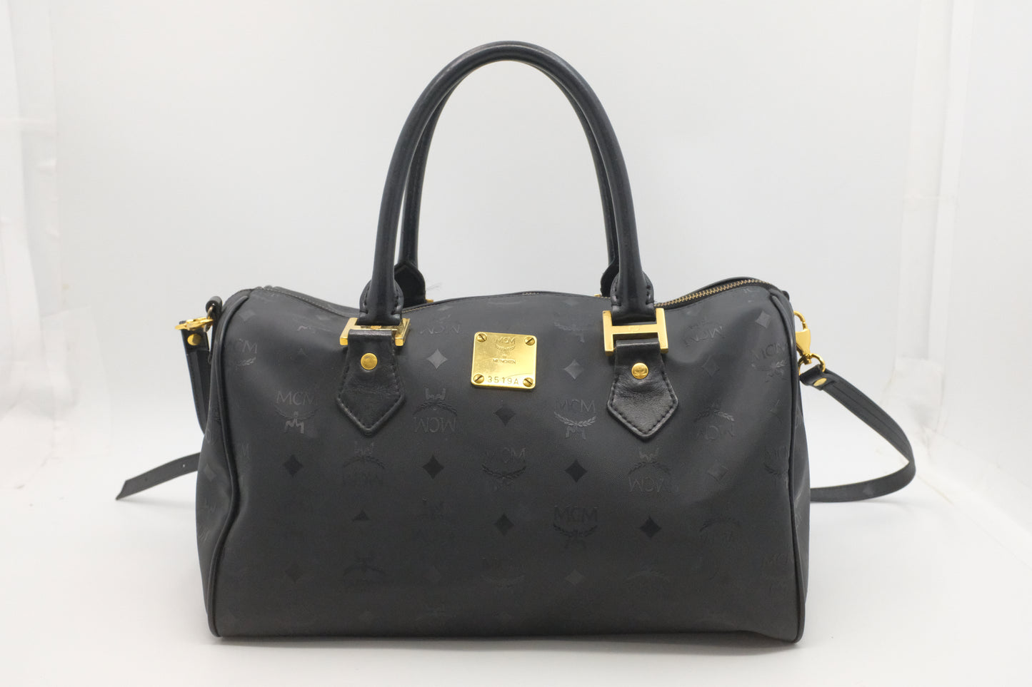 MCM Boston Bag in Black Coated Canvas