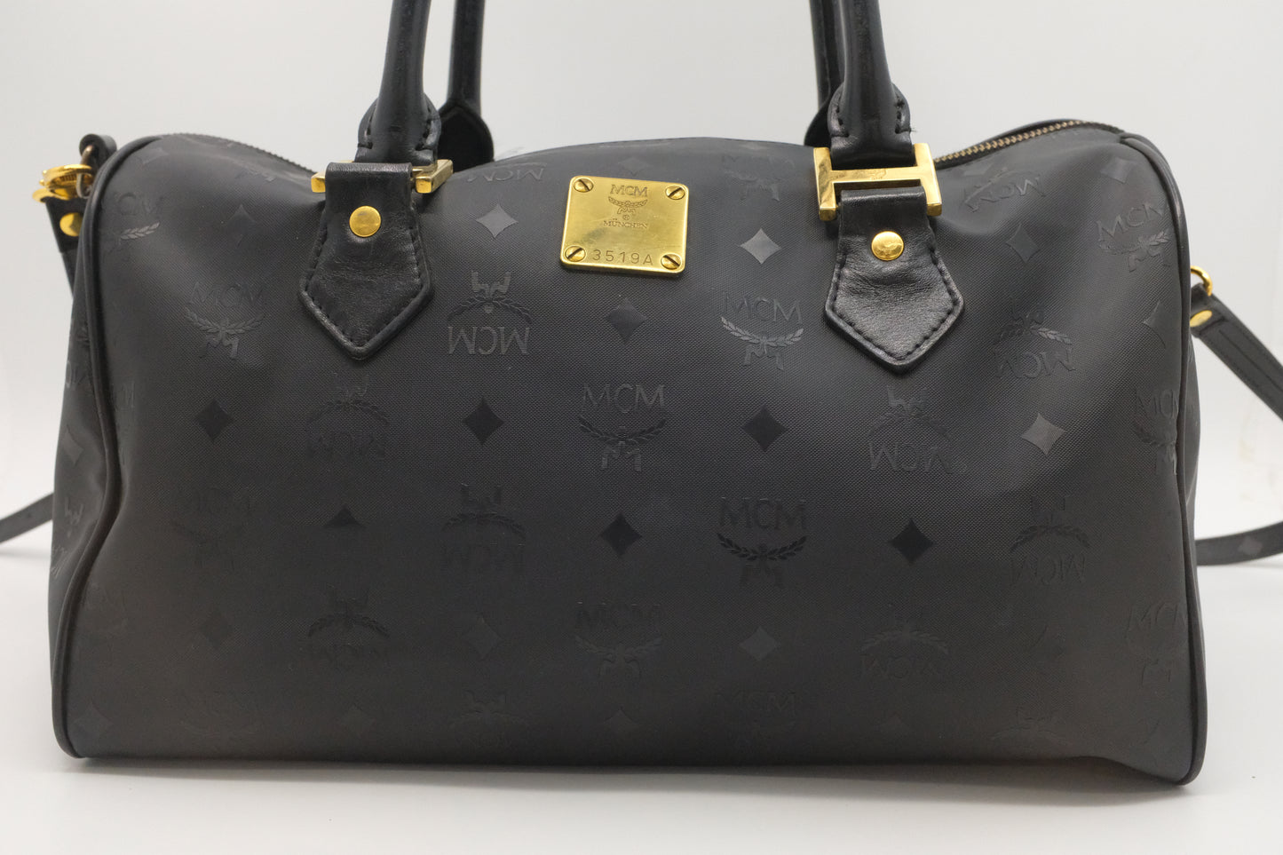 MCM Boston Bag in Black Coated Canvas