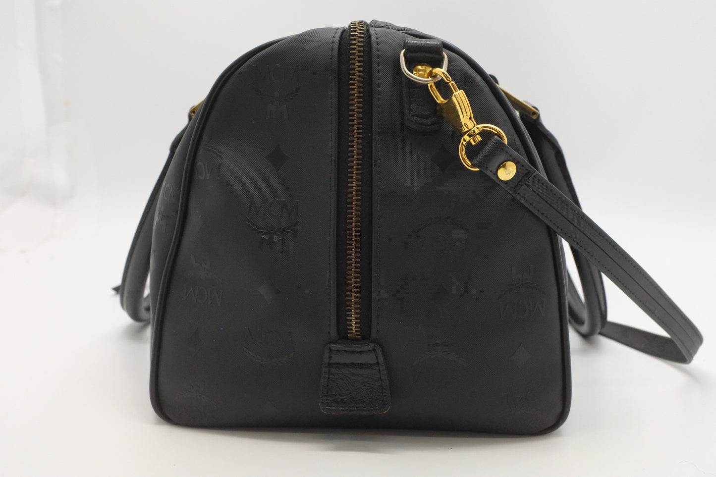 MCM Boston Bag in Black Coated Canvas