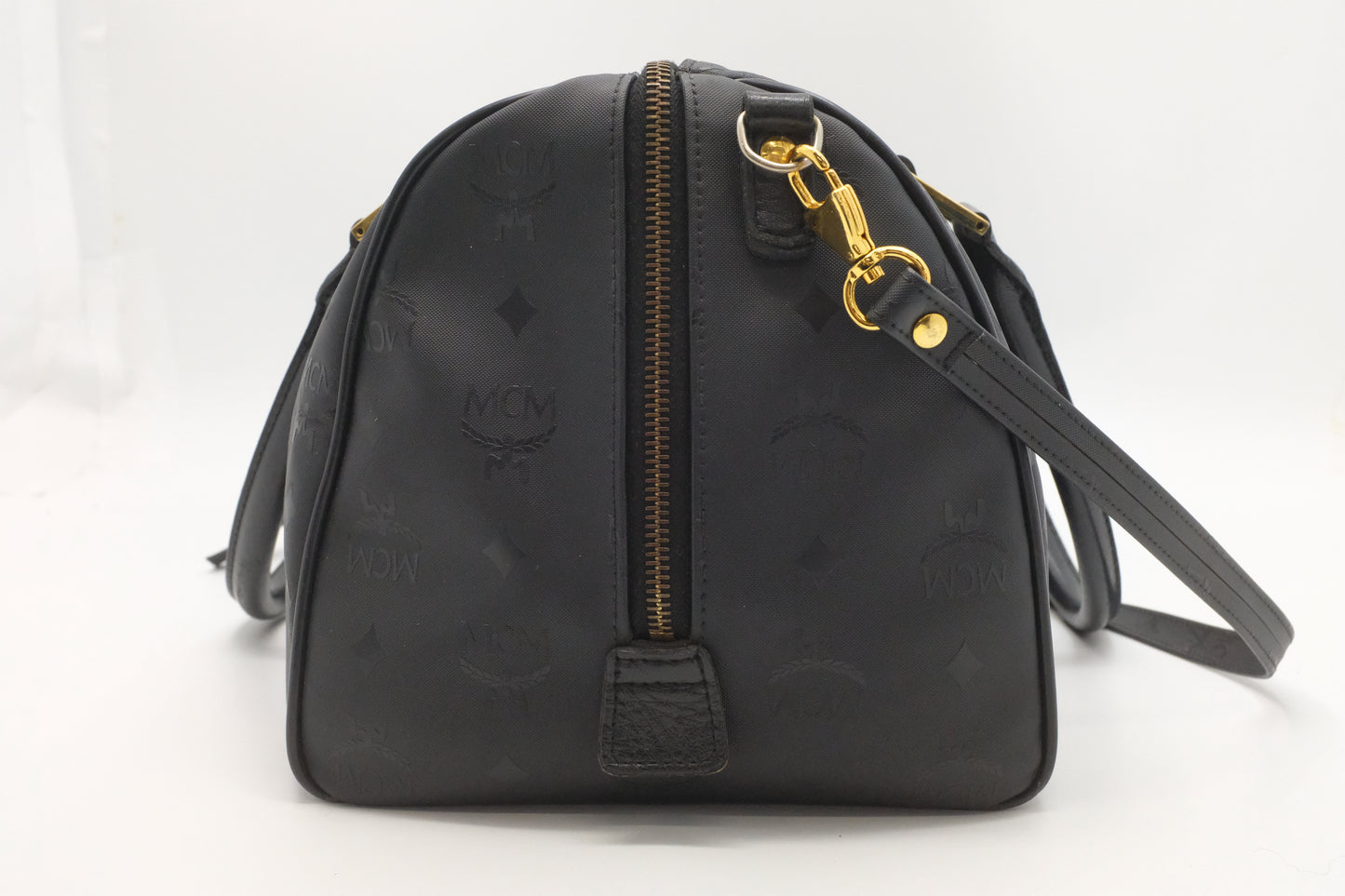 MCM Boston Bag in Black Coated Canvas