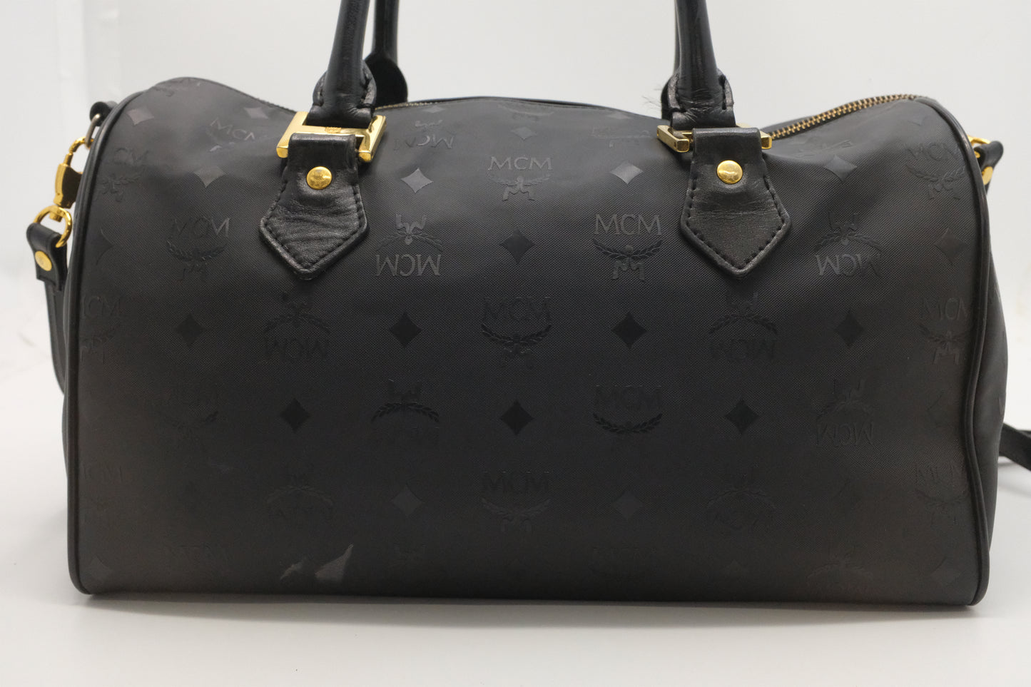 MCM Boston Bag in Black Coated Canvas