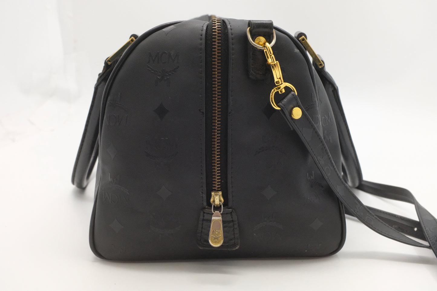 MCM Boston Bag in Black Coated Canvas
