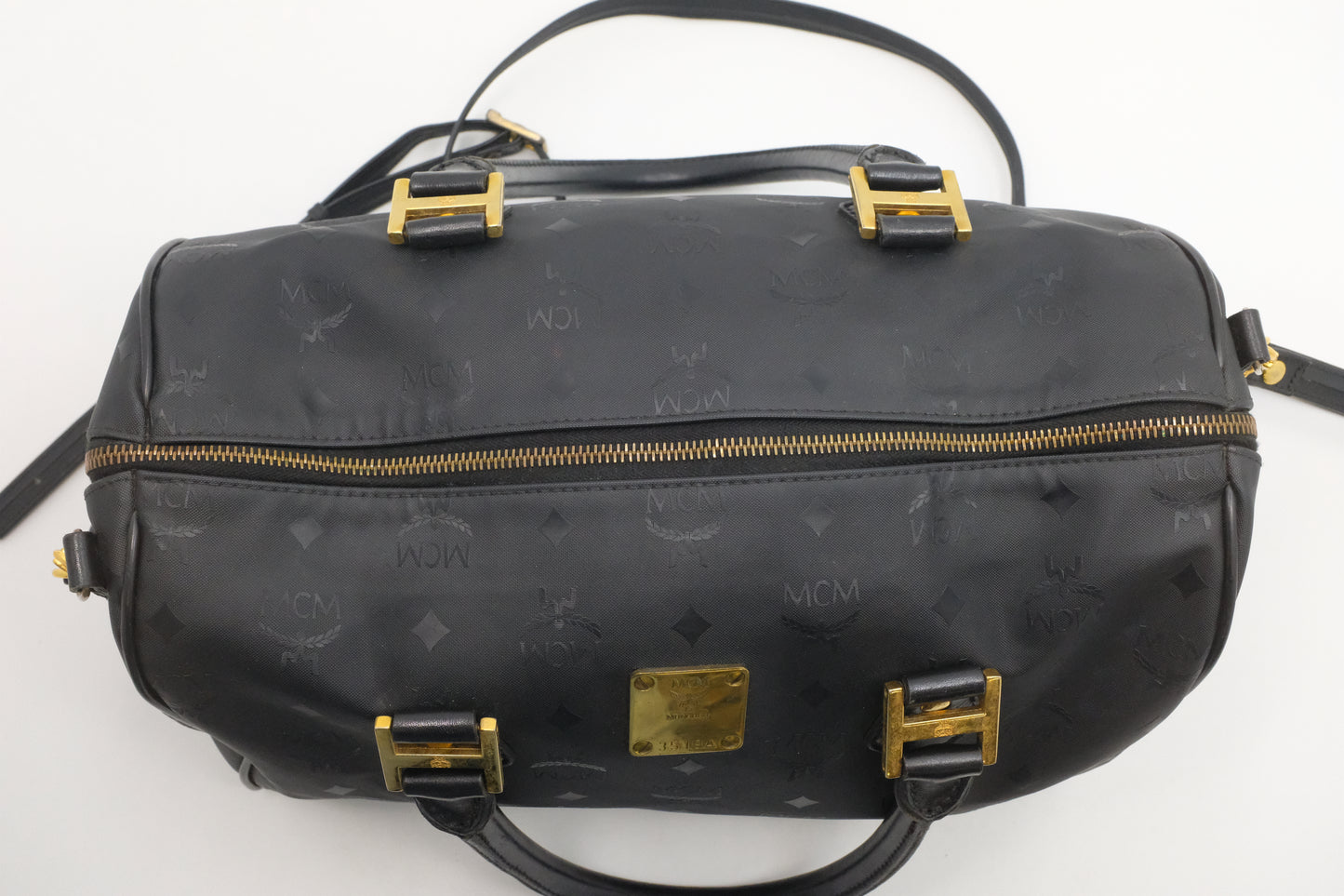 MCM Boston Bag in Black Coated Canvas