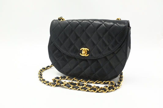 Chanel Small Round Flap in Black Matelassé Leather