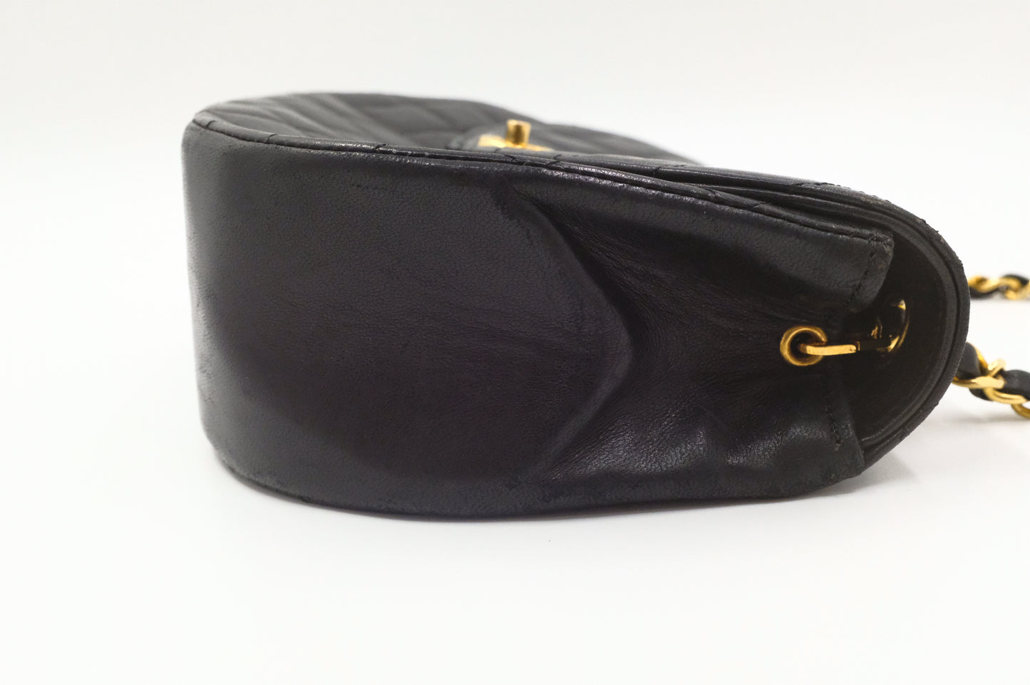 Chanel Small Round Flap in Black Matelassé Leather