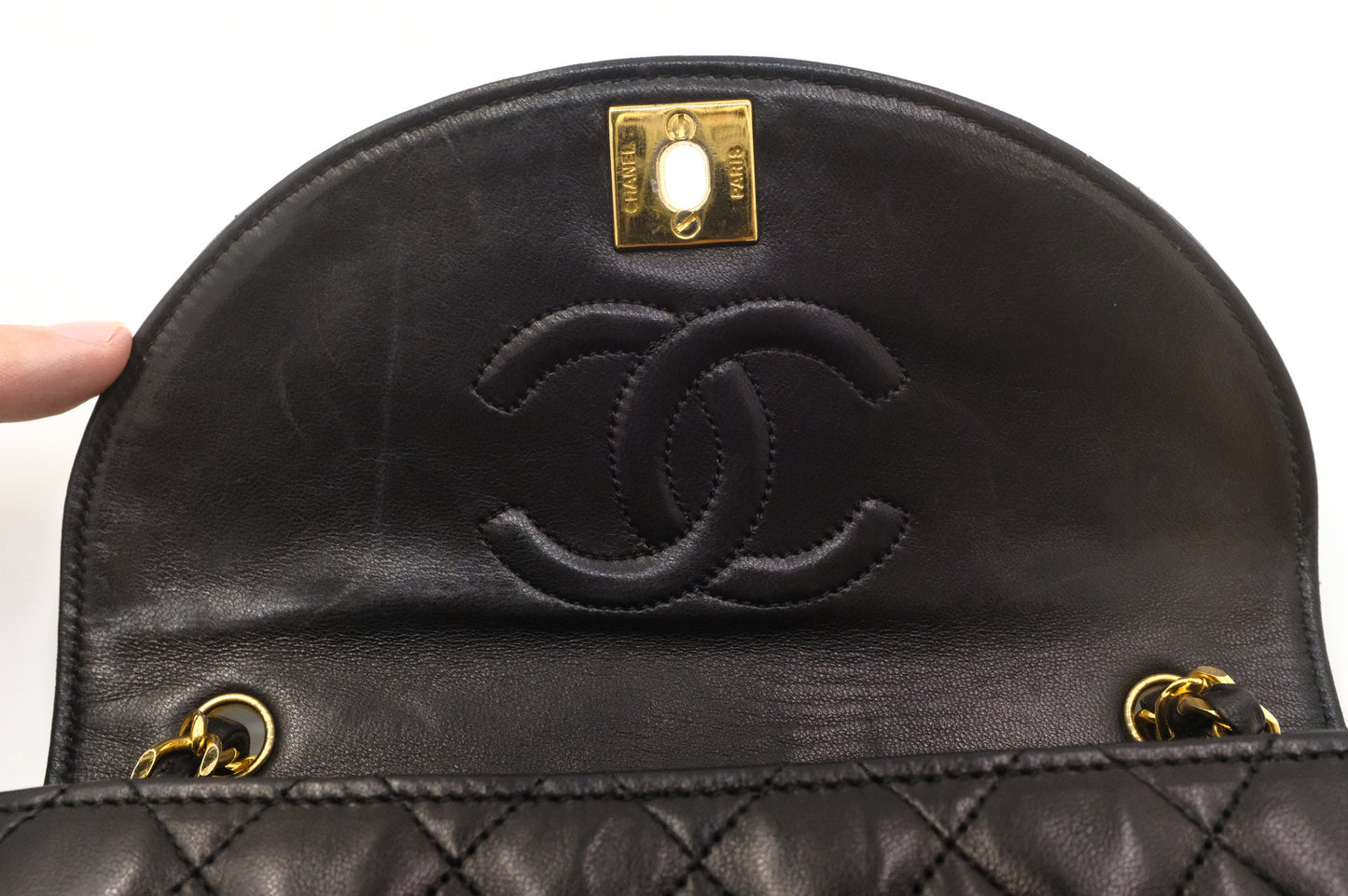 Chanel Small Round Flap in Black Matelassé Leather