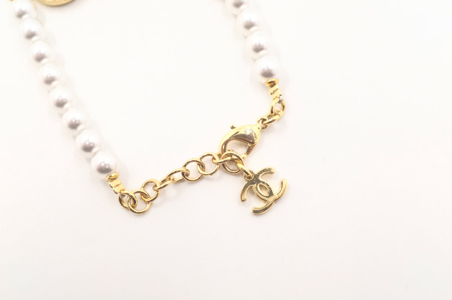 Chanel CC Heart Denim & Pearls Bracelet