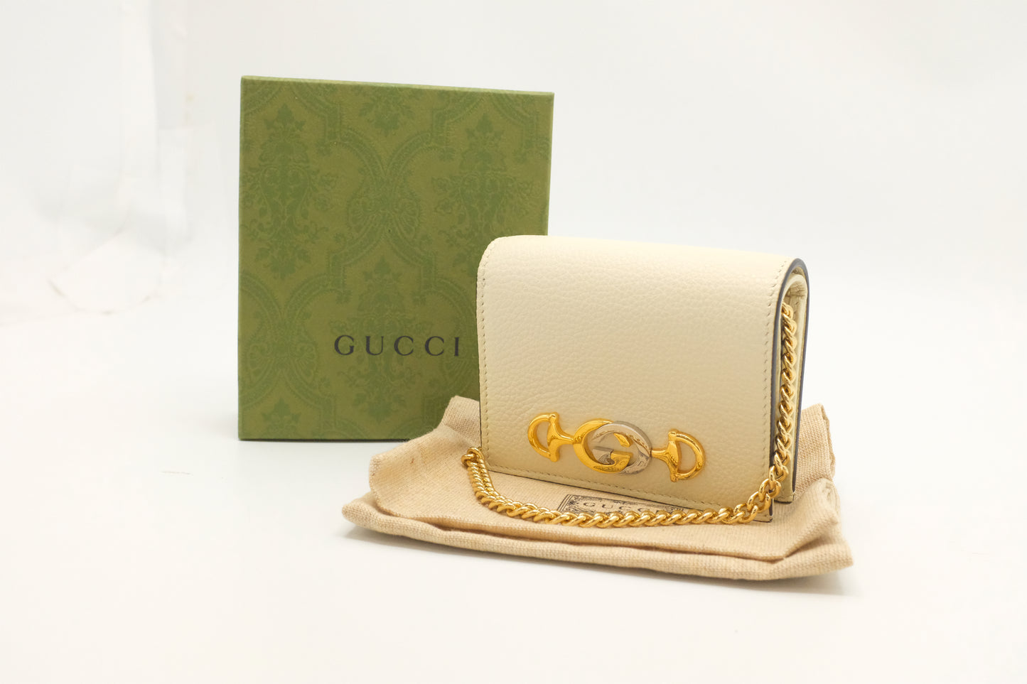Gucci Zumi Chain Wallet in Cream Leather