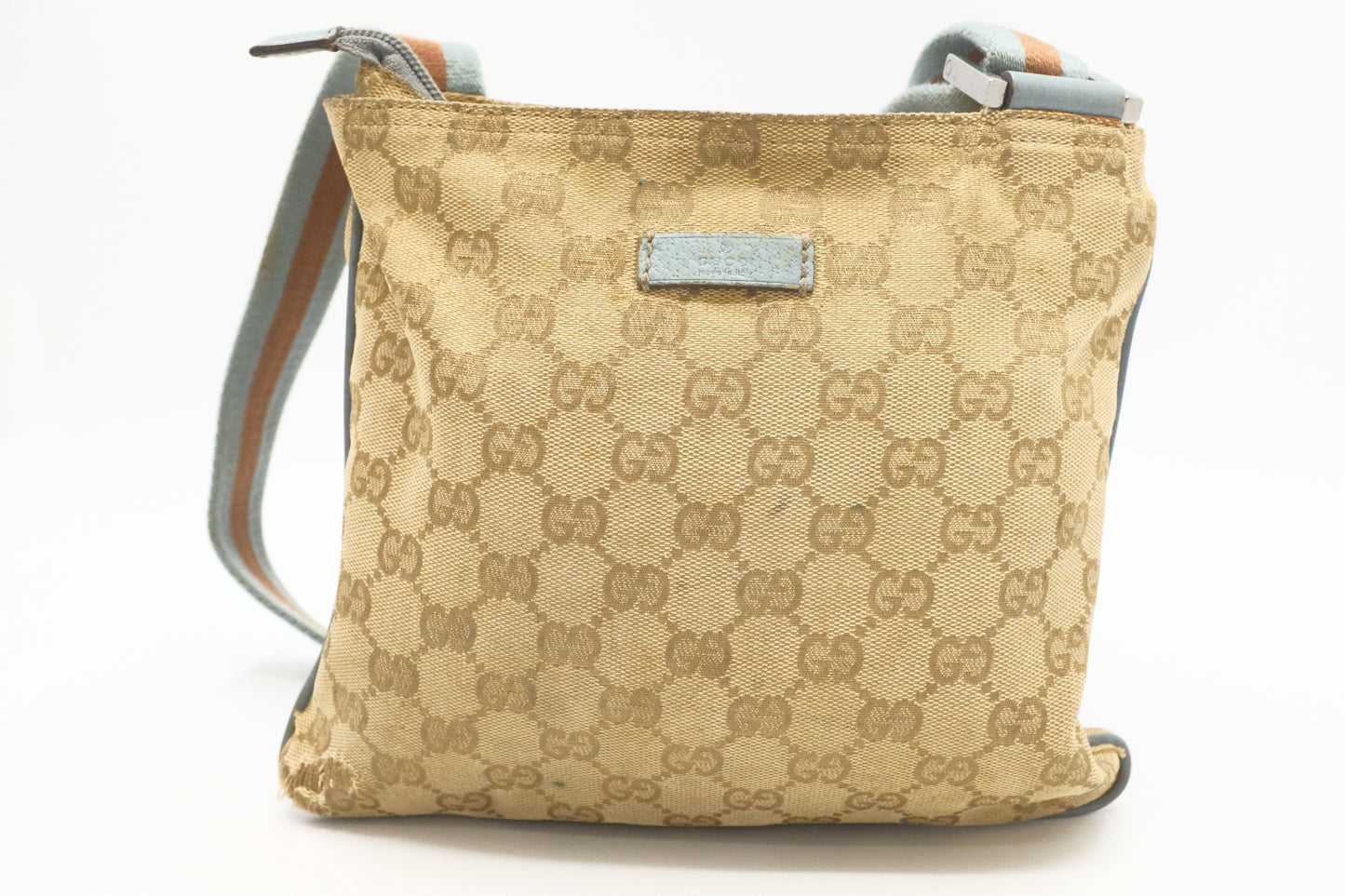 Gucci Crossbody in GG Canvas and Blue Leather