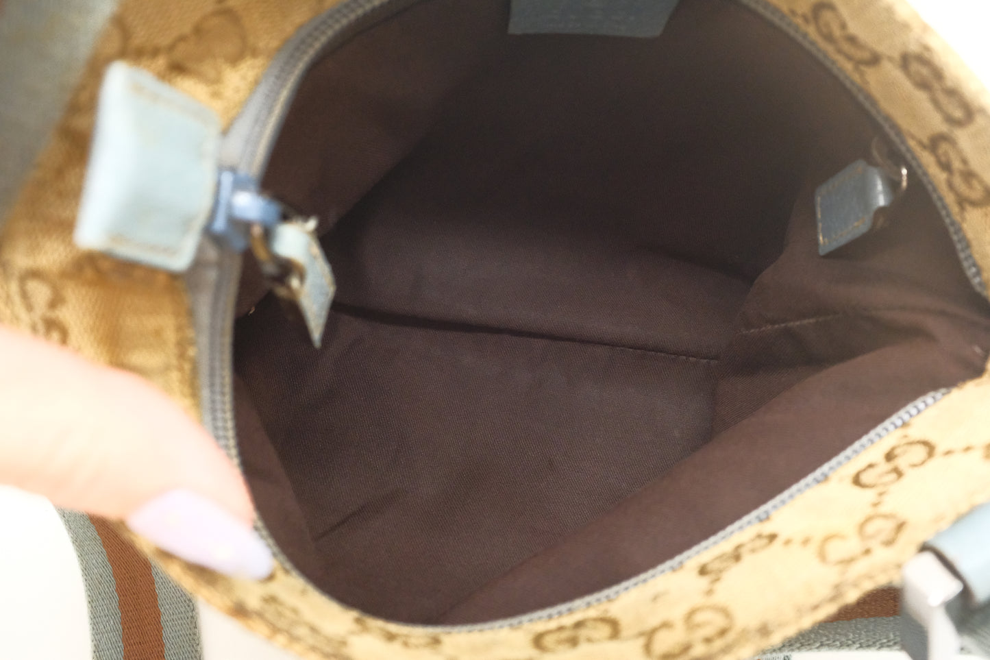 Gucci Crossbody in GG Canvas and Blue Leather