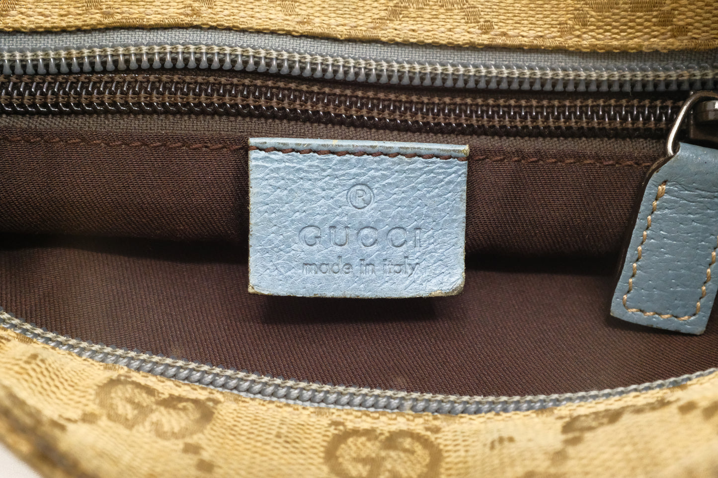 Gucci Crossbody in GG Canvas and Blue Leather