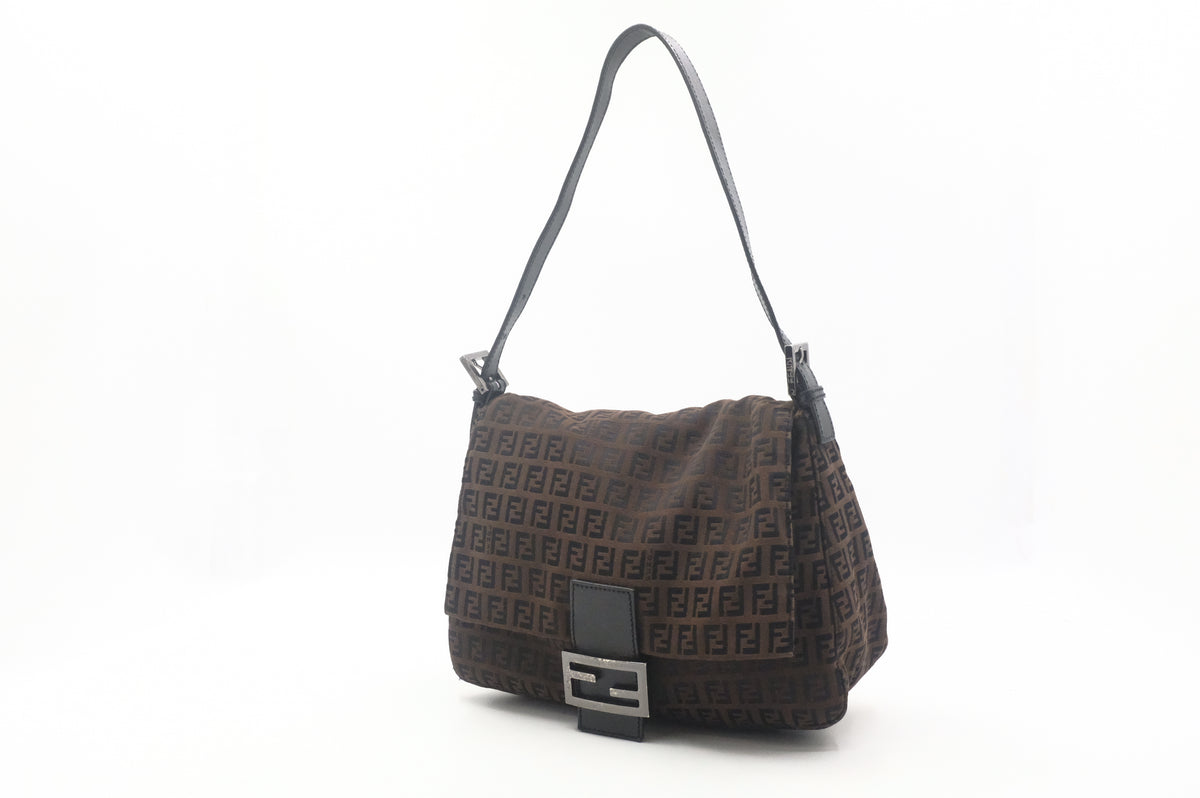 Fendi Mamma Baguette in Dark Brown Zucchino Canvas