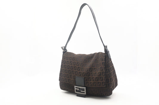 Fendi Mamma Baguette in Dark Brown Zucchino Canvas