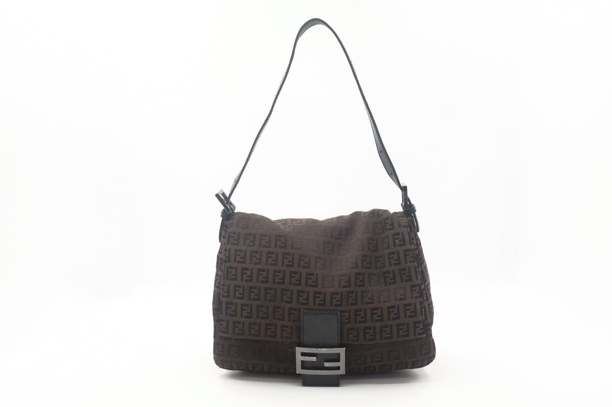 Fendi Mamma Baguette in Dark Brown Zucchino Canvas