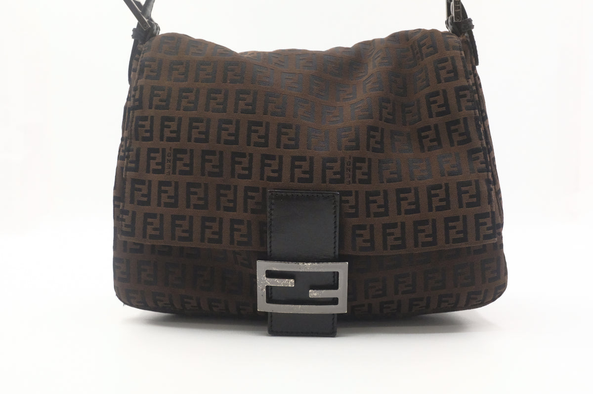 Fendi Mamma Baguette in Dark Brown Zucchino Canvas