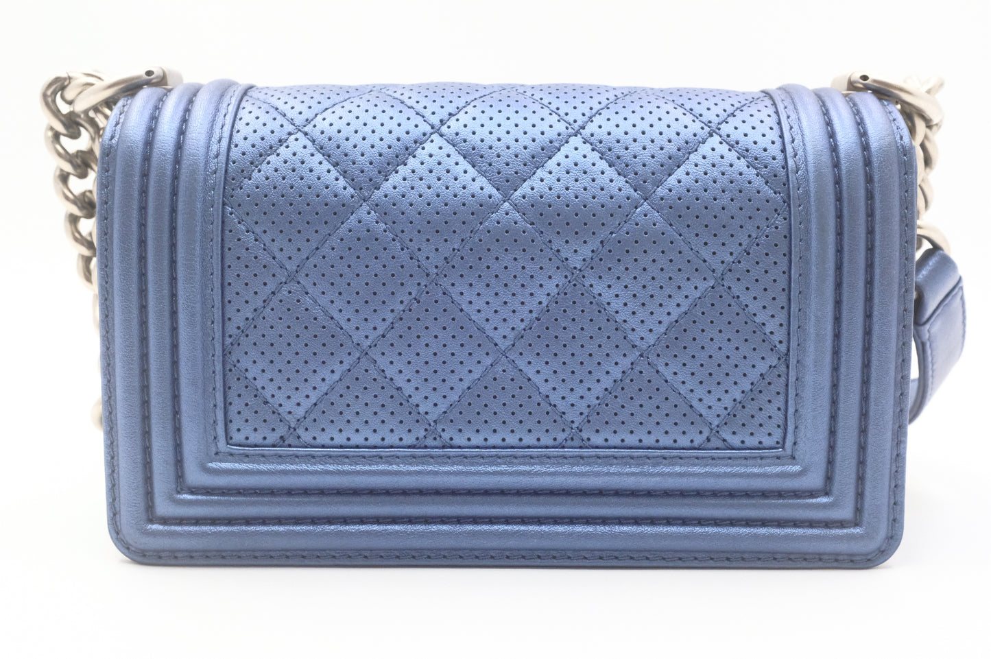 Chanel Small Boy in Metallic Blue Perforated Leather