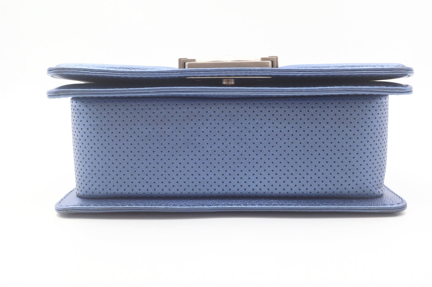 Chanel Small Boy in Metallic Blue Perforated Leather