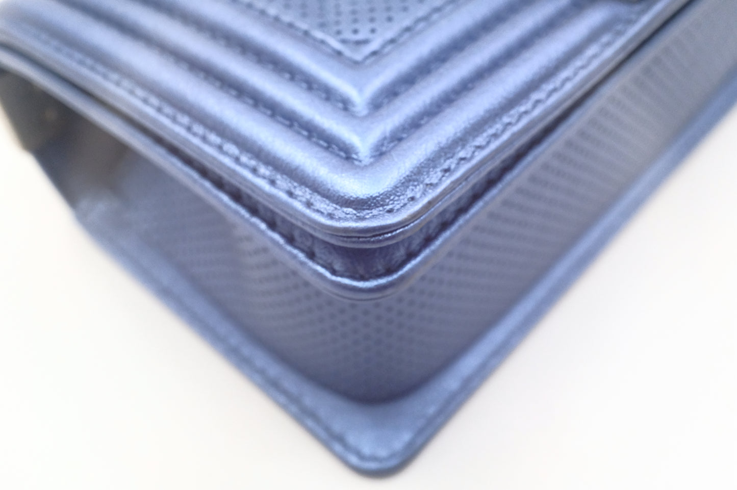 Chanel Small Boy in Metallic Blue Perforated Leather