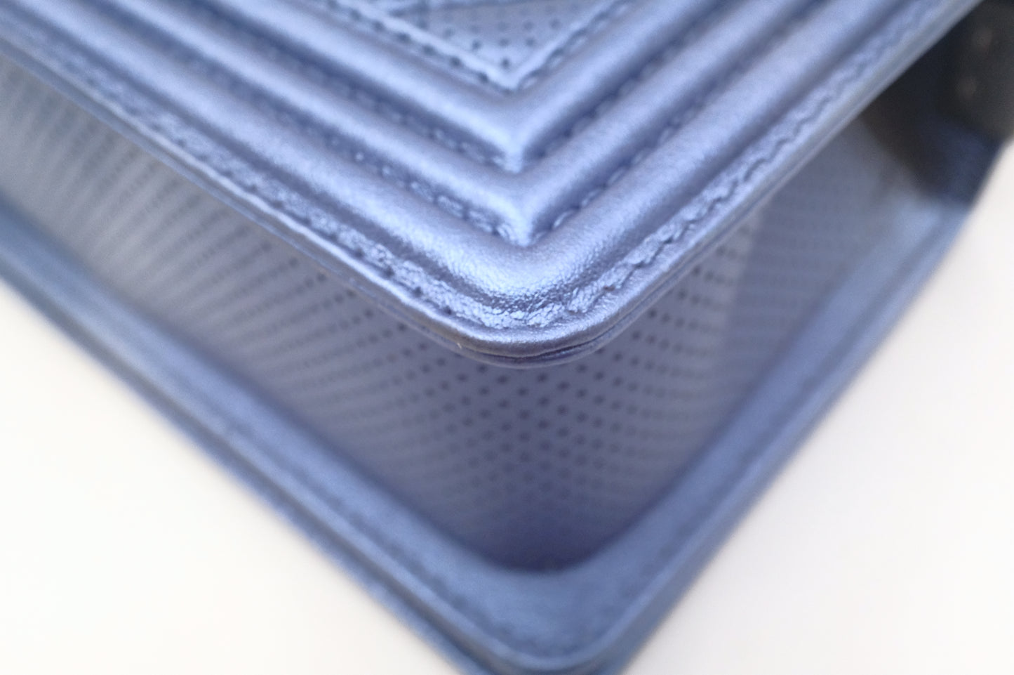 Chanel Small Boy in Metallic Blue Perforated Leather