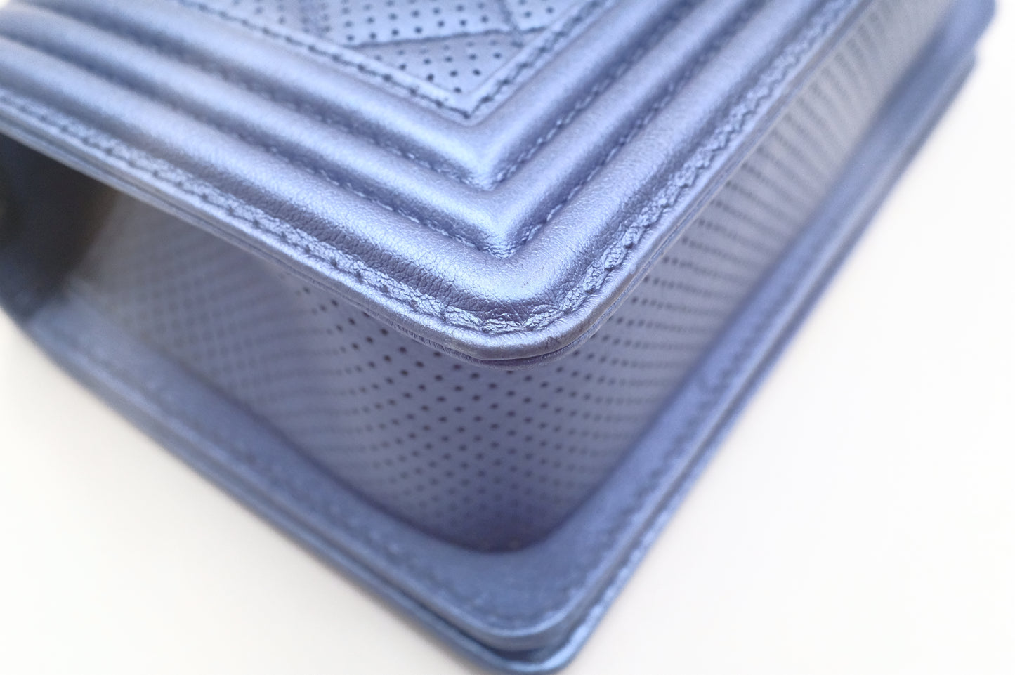 Chanel Small Boy in Metallic Blue Perforated Leather