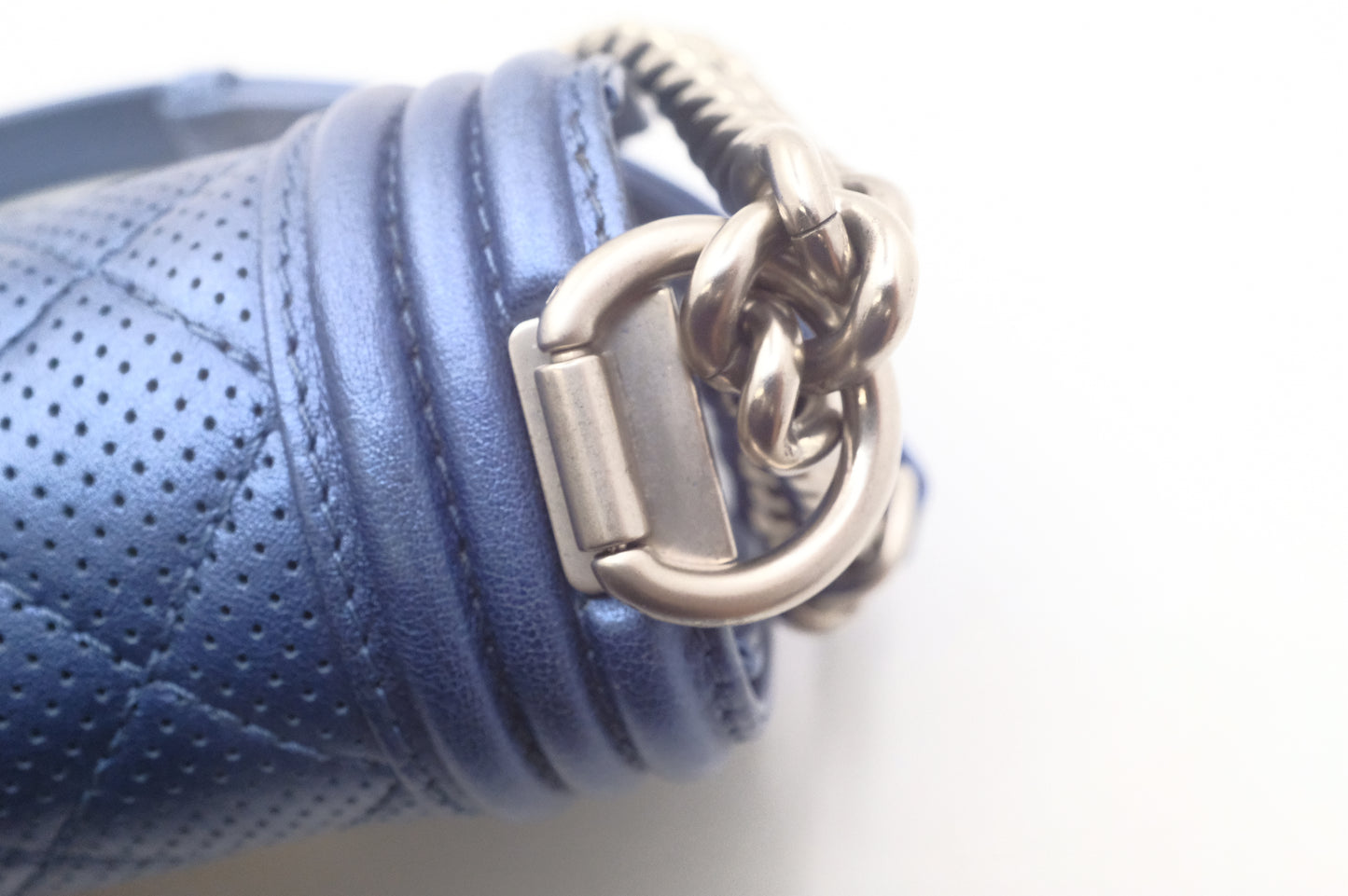Chanel Small Boy in Metallic Blue Perforated Leather