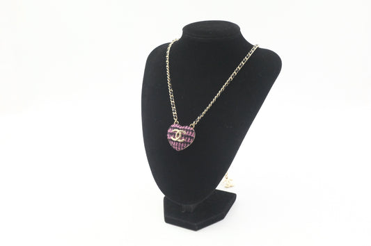 Chanel Heart Mirror Box Necklace in Tweed and Enamel