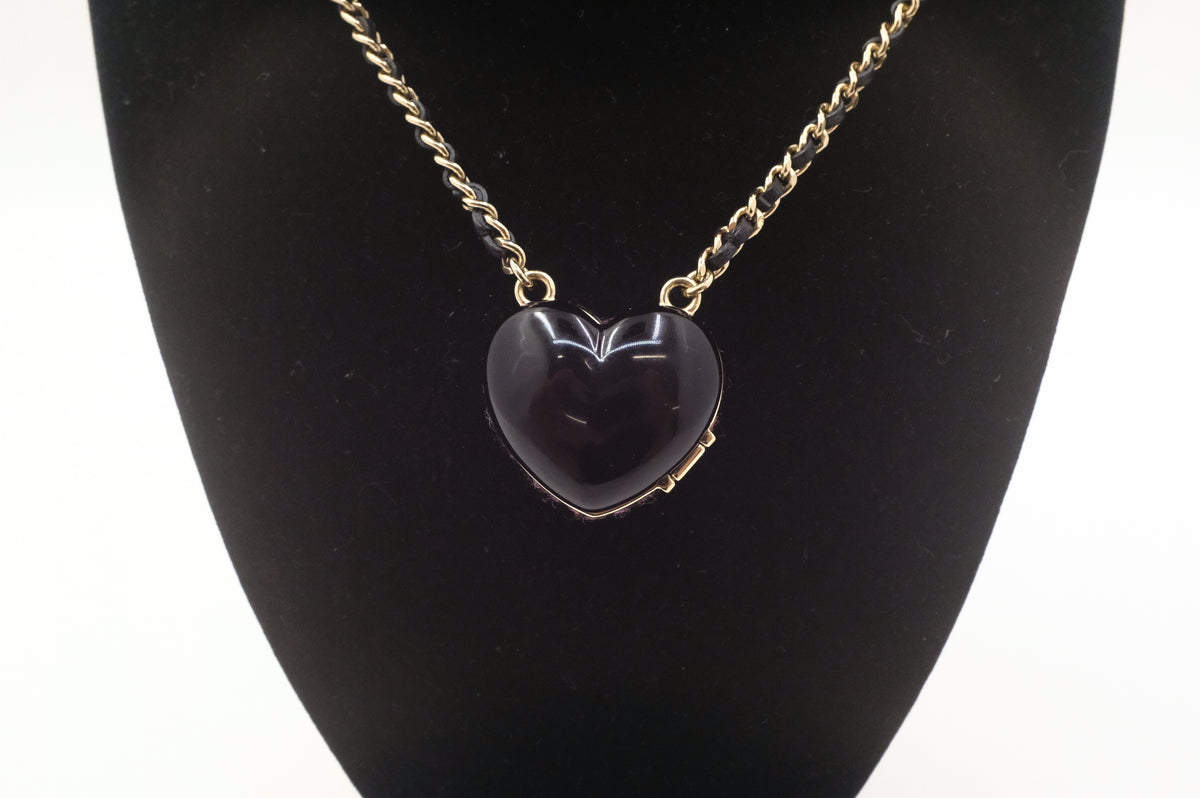 Chanel Heart Mirror Box Necklace in Tweed and Enamel